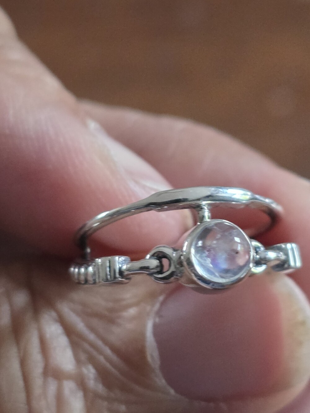 Sterling Silver Moonstone Halo Ring - Iridescent White
